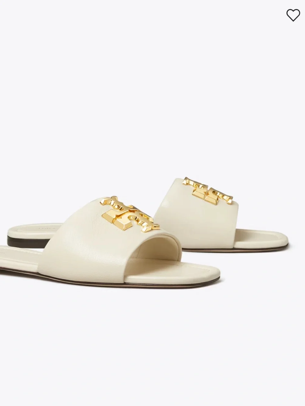 Tory Burch Cream Leather Slide Sandals with Gold Emblem